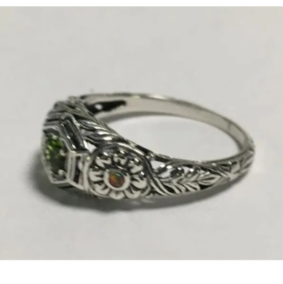 Vintage Edwardian Style Sterling Peridot Opal Ring. Size 6 - Picture 3 of 4